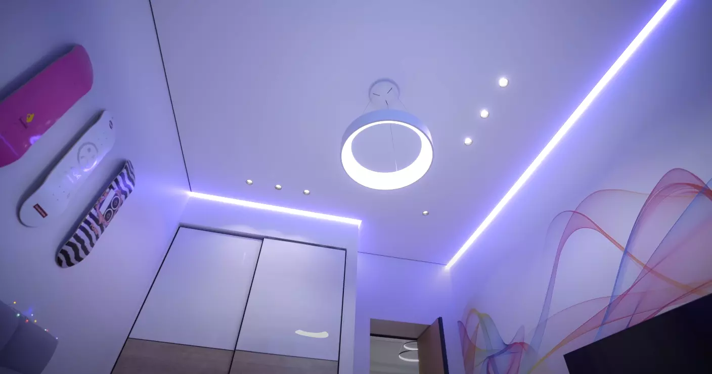 Натяжной потолок с подсветкой и светильниками, фото 2